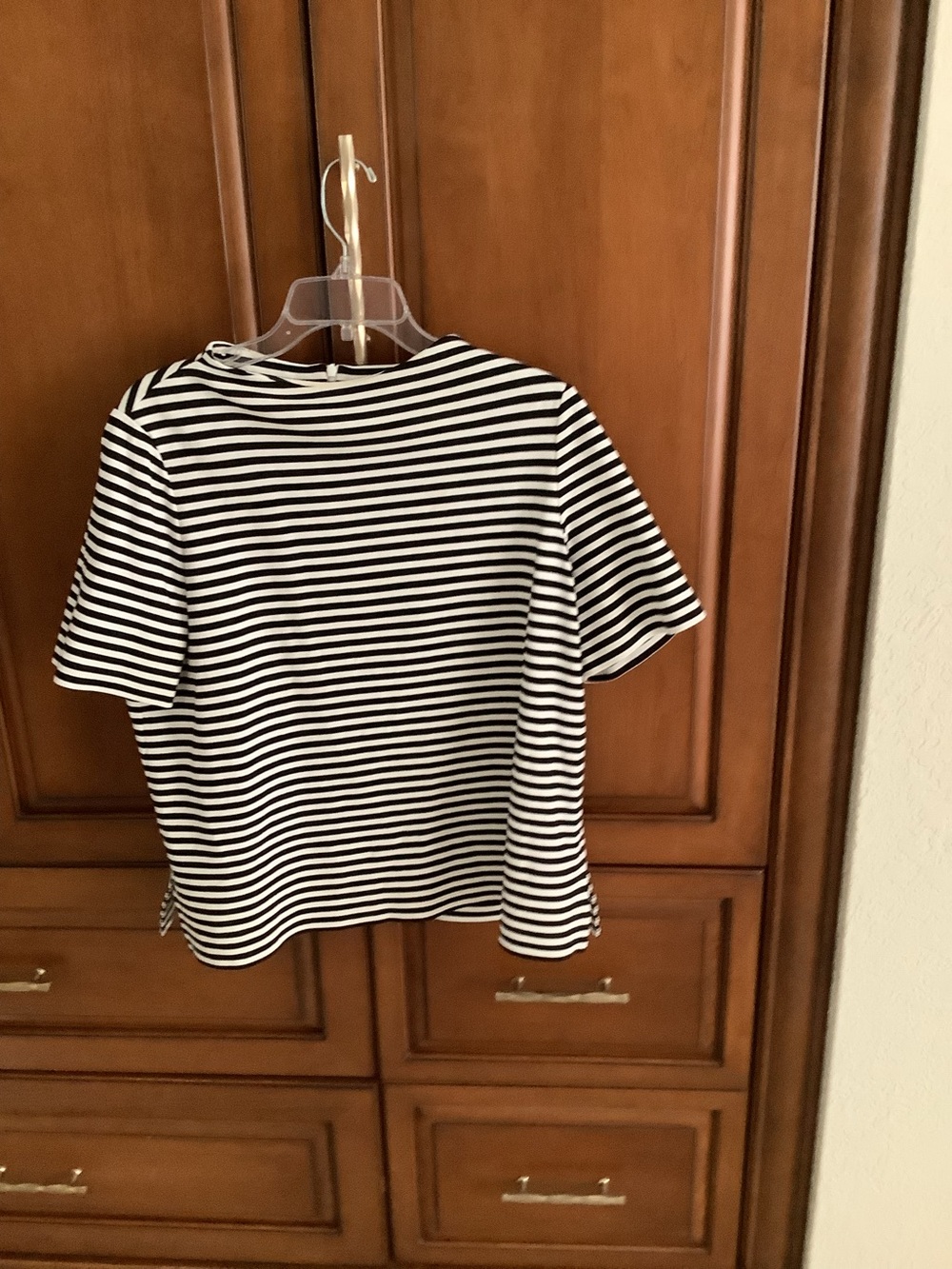 LAFAYETTE 148 NEW YORK BLACK AND WHITE STRIPED SHORT SLEEVE HIGH NECK YOP SZ XL